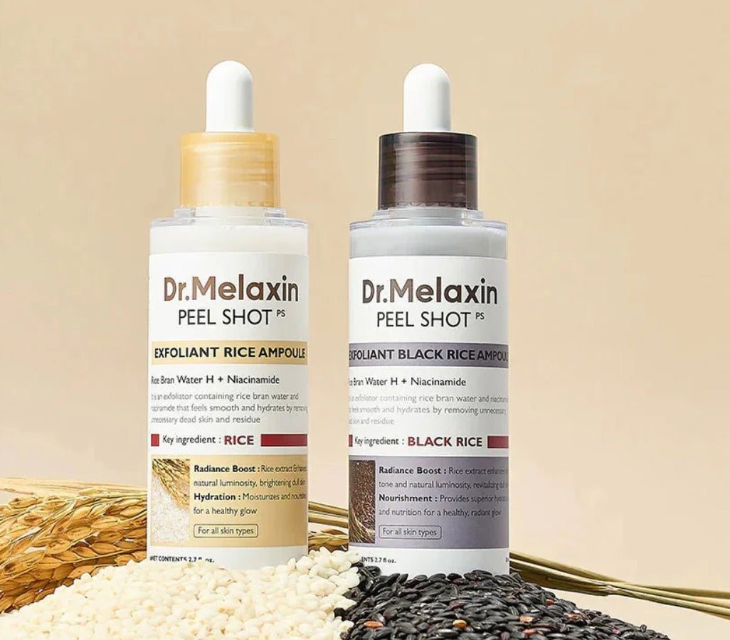 Dr.Melaxin Peel Shot - Glow White Rice + Black Rice Peeling Ampoule, Soft Exfoliating Face and Body Scrub, Dead Skin Cells Remover for All Skin Types, korean skin care 80ml each (Pack of 2)